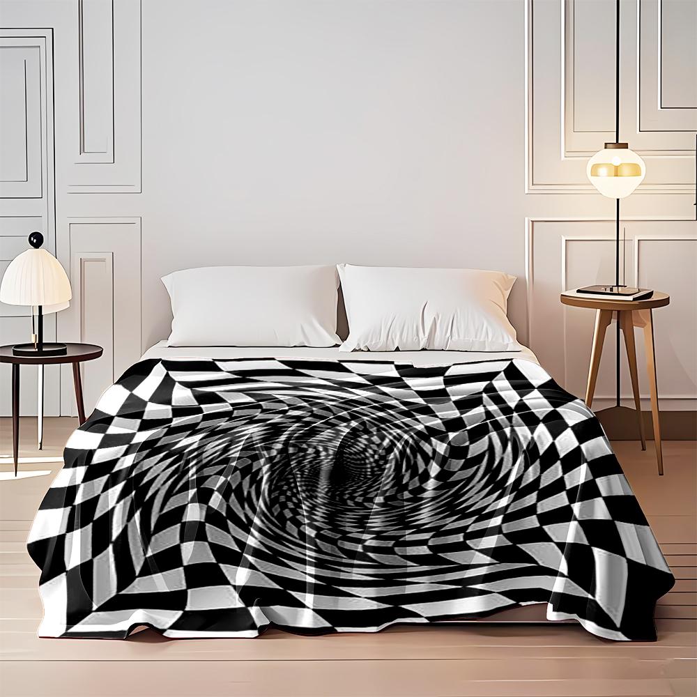 Black and White Optical Illusion Pattern Blanket Flannel blanket for bedroom, living room, sofa, and nap sofas.