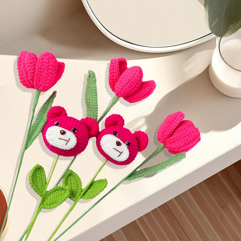 1/2 шт. вязаный крючком цветок тюльпана подарок для друзей вязание букета ручная работа готовый милый розовый медведь креативная ручная вязка