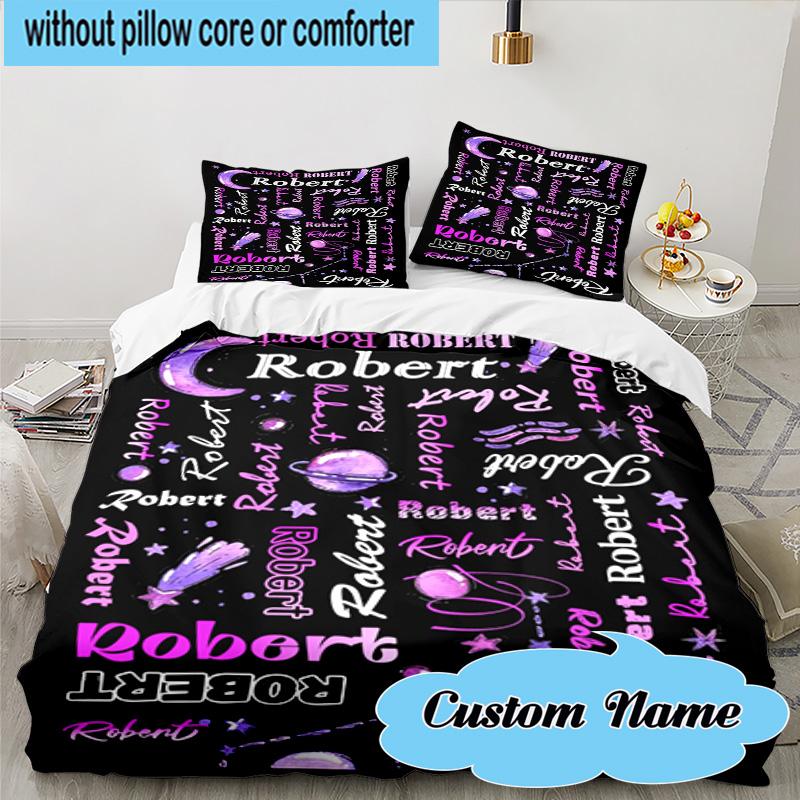 Custom Name 3PCS Pink Heart Bedding Set, Including 1pc Duvet Cover And 2pcs Pillowcases, Suitable for dorms and bedrooms Gift