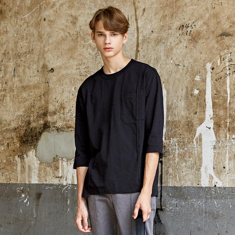 CUSTOMUS Asymmetrical Cut Line 3/4 Round T-Shirt Cxs23Fkrt971