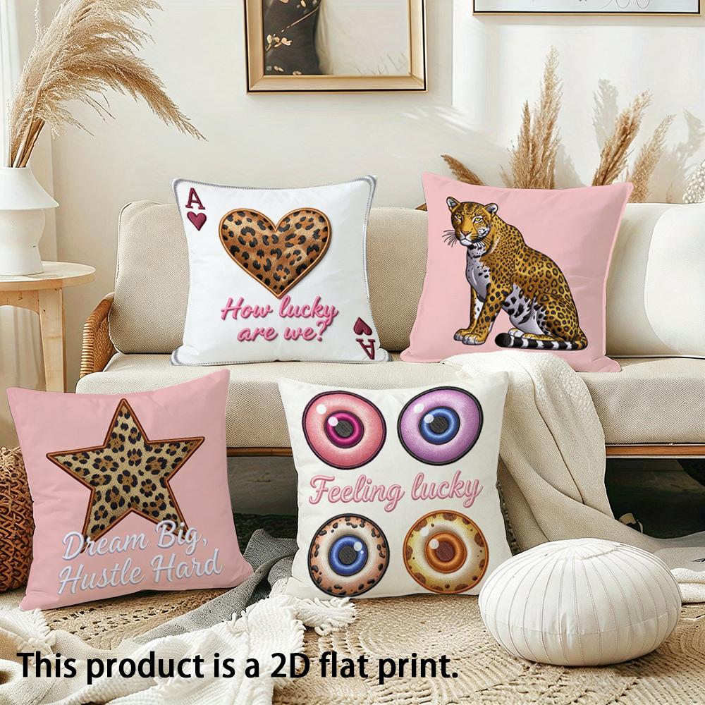 Love Hearts Poker Leopard Print Theme Doublesided Printed pillow cover Short plush Suitable living rooms throw cushion cover