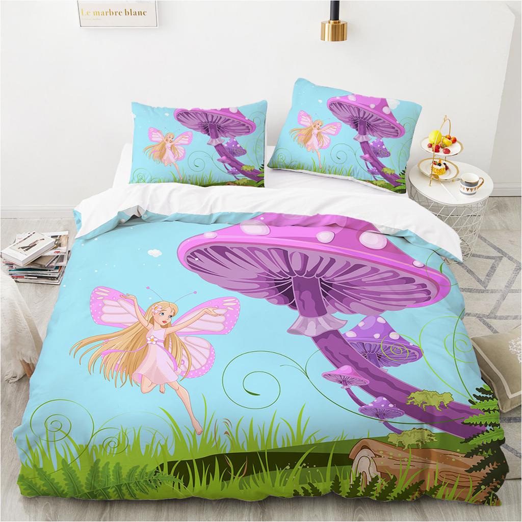 Dreamy Elf World Bedding Set Magic Mushroom Quilt Cover Pillowcase 2/3pcs King Queen Bed Cover Single Double Bed Home Textile