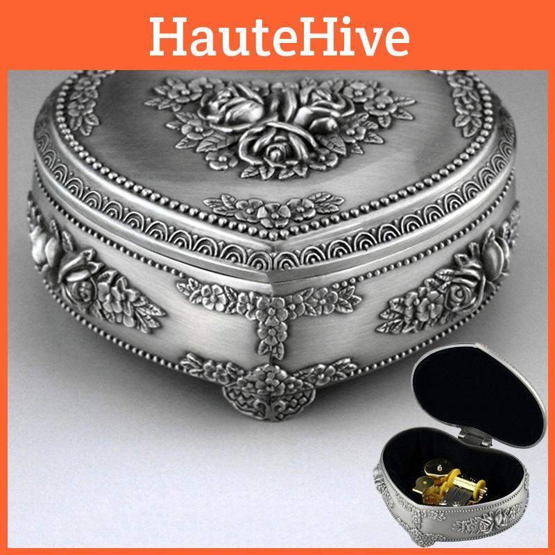 Потрясающая музыкальная шкатулка в форме сердца из серебристого сплава для детей с классическим заводным механизмом