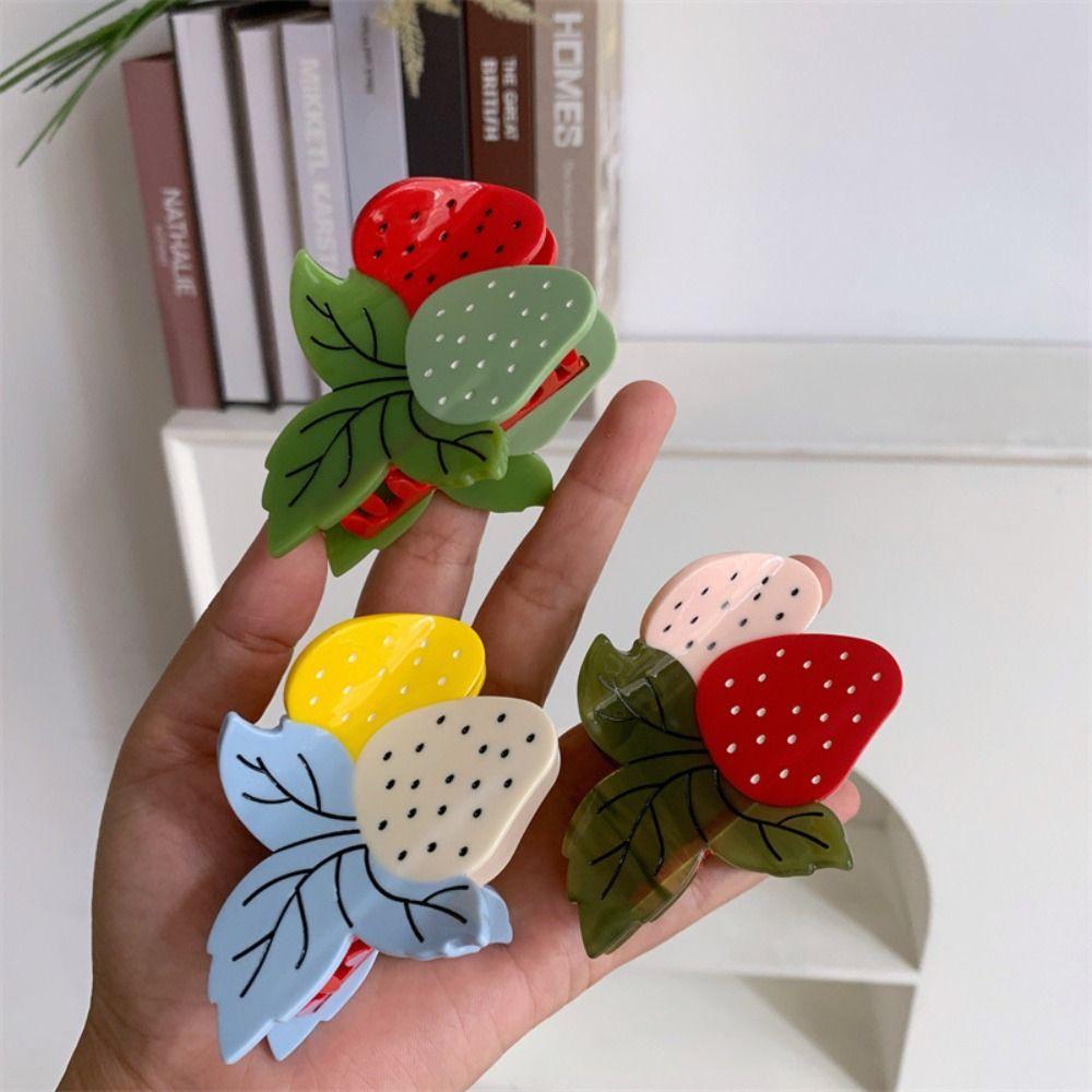 Delicate Strawberry Acetate Hair Clip Cute Ponytail Shark Clip Hair Accessories