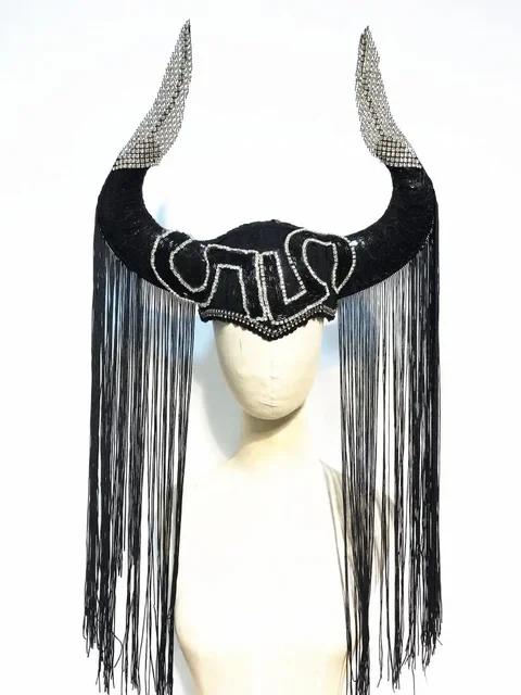 Halloween cosplay Horns Tassel exaggerated headdress DJ Catwalk show Punk Horn Armor cap Demon look Anime Shofar Carnival Gifts