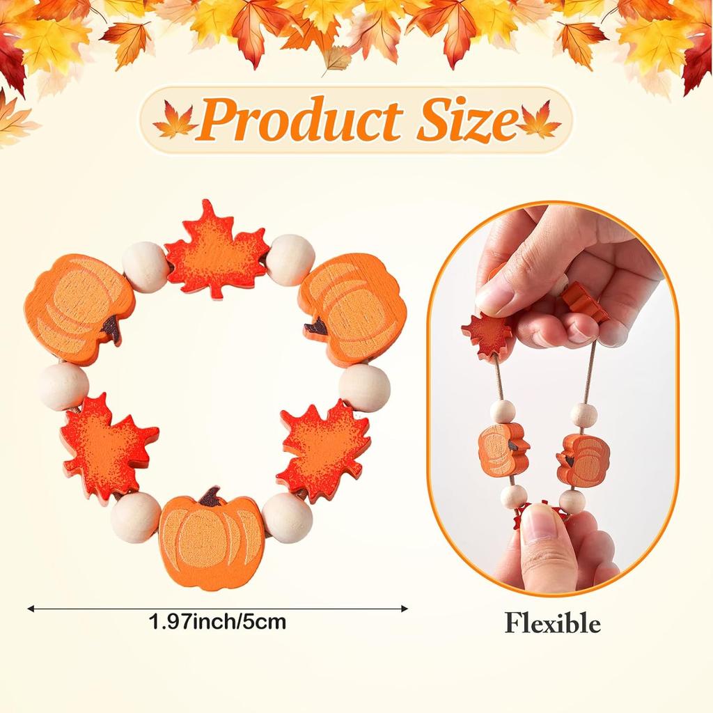 APTWOW Fall Thanksgiving Napkin Rings Set of 12, Pumpkin Maple Leaf Wooden Bead Napkin Rings for Fall Thanksgiving Decorations, Fall Thanksgiving