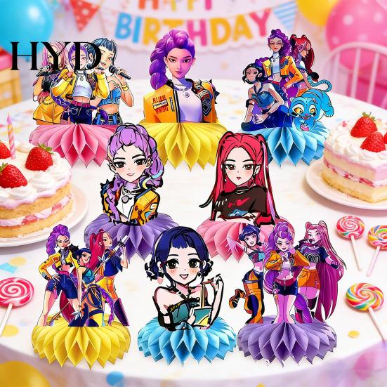 Easy Setup Party Decor 8Pcs Honeycomb Table Decoration Desktop Ornament Movie Hunters Birthday Happy Atmosphere Centerpiece Kids Supplies Photo