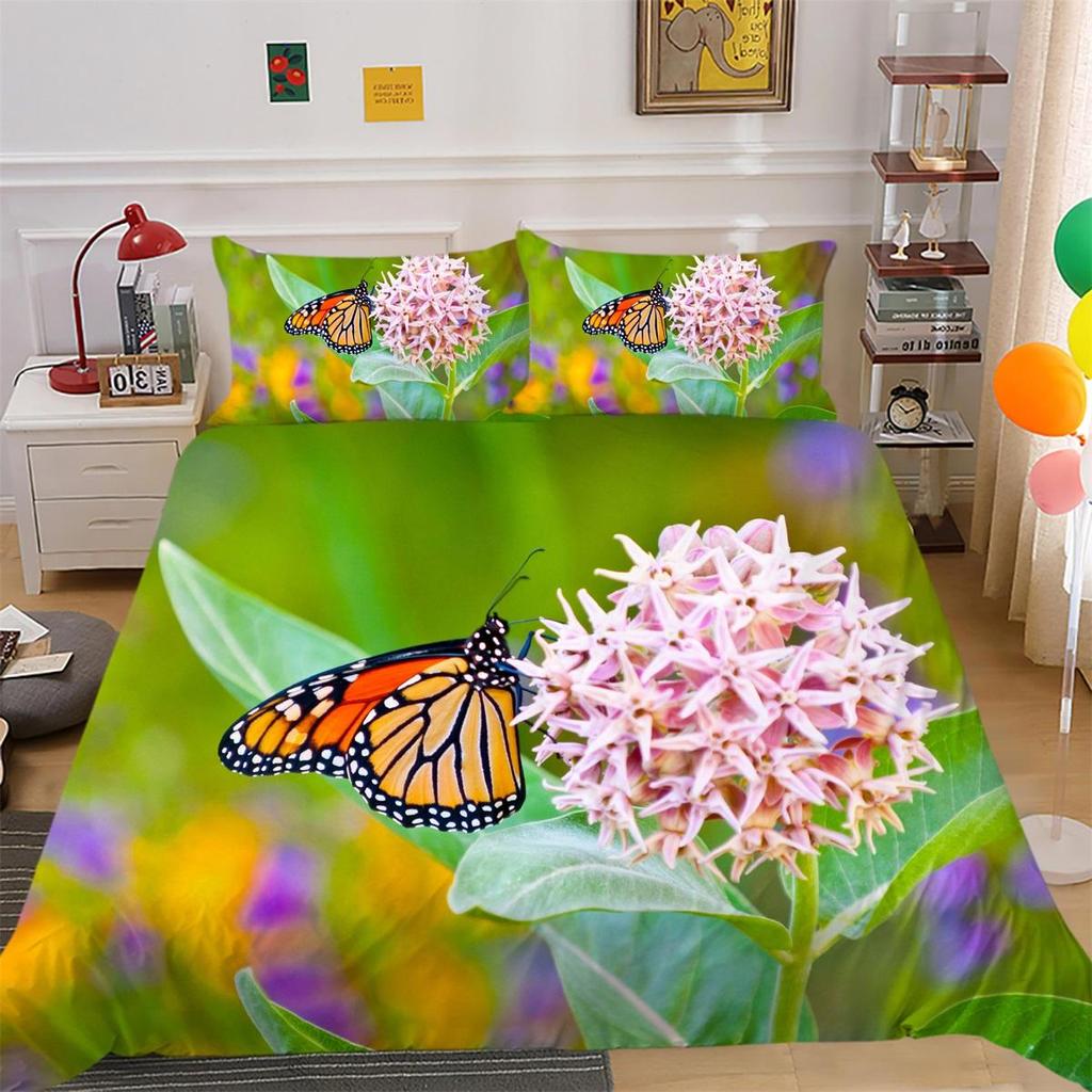 3D комплект постельного белья с цветами и бабочками, крыло насекомого, пододеяльник, наволочка, 2 или 3 шт., AU240 * 270, очень большой размер, украшение для дома
