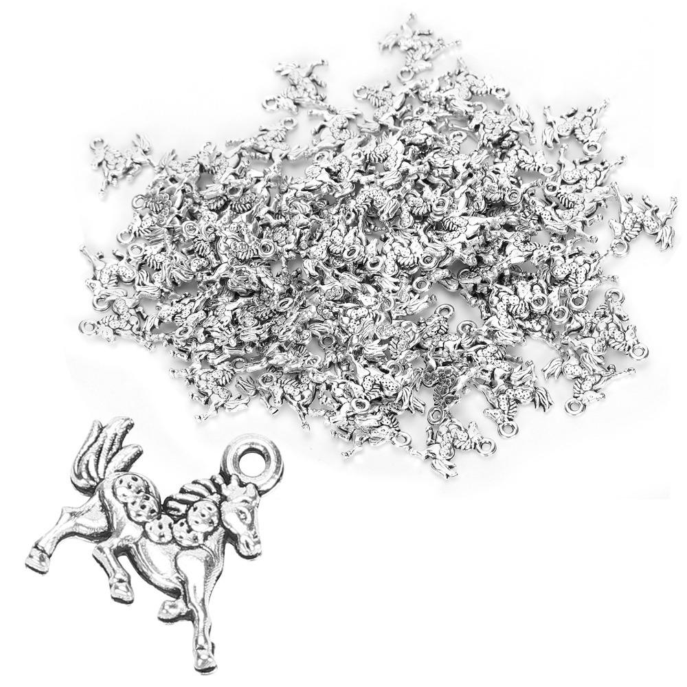 100pcs Vintage Alloy Pendant Perforated DIY Jewelry Supplies Horse Pendant Crafts Making