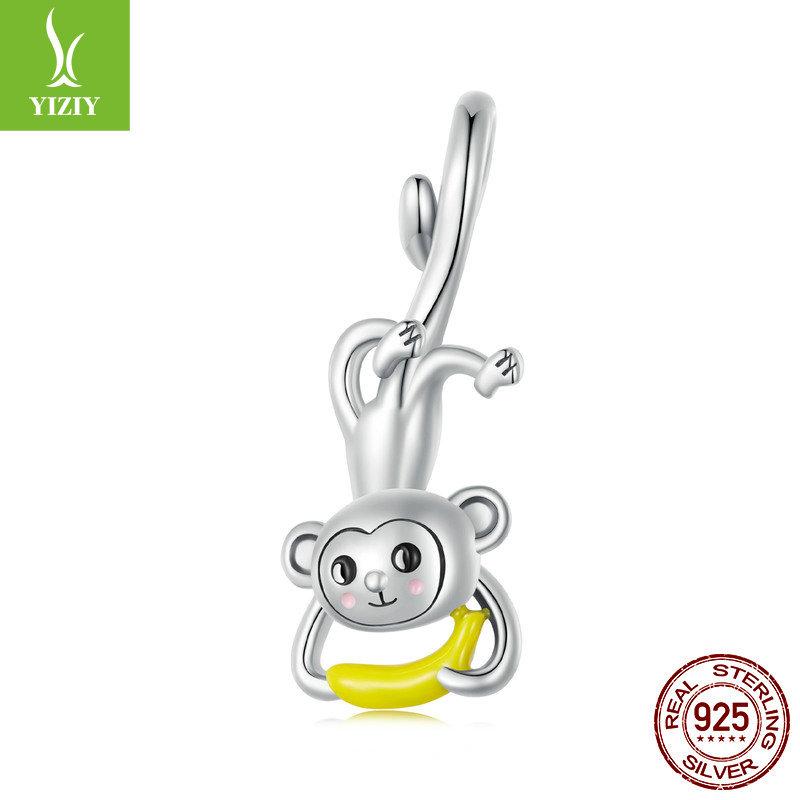 Cute And Playful Monkey Diy Bracelet Necklace Pendant, Fun Little Animal S925 Sterling Silver Big-Eared Monkey String.