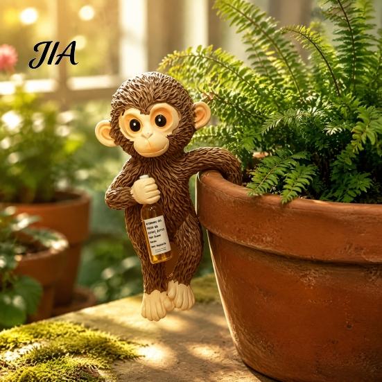 Small Garden Figurine Planter Hanging Monkey Statue, Resin Plant Pot Hugger, Birthday Present for Mom Cute Miniature Flower Edge Decoration
