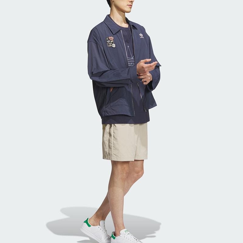 Adidas Originals X Chang Chang Xiong Collaboration SS23 однотонная мужская куртка с карманом-клапаном, этикеткой, логотипом, воротником-молнией, темно-синяя IS0644