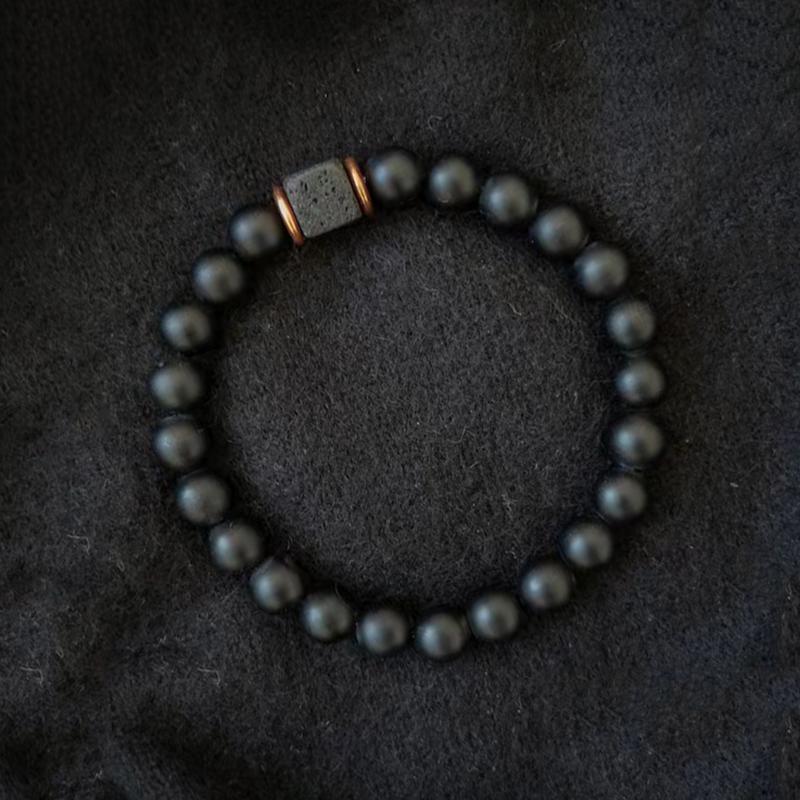 Black Matte Onyx with Cube Lava Bracelet Yoga Balance Energy Stretch Bracelet Men Women Natural Gemstone Healing Jewelry
