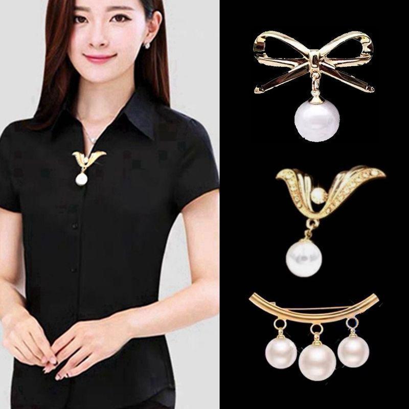 Pearl Brooch Atmospheric V-neck Skirt Anti-exposure Brooch Pin Fixed Clothes Women's Collar Pin Accessories Cardigan Pin