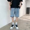 Men's Trendy Brand Denim Shorts Men's Summer Elastic Waist Light-colored Loose Straight Five-point Pants
