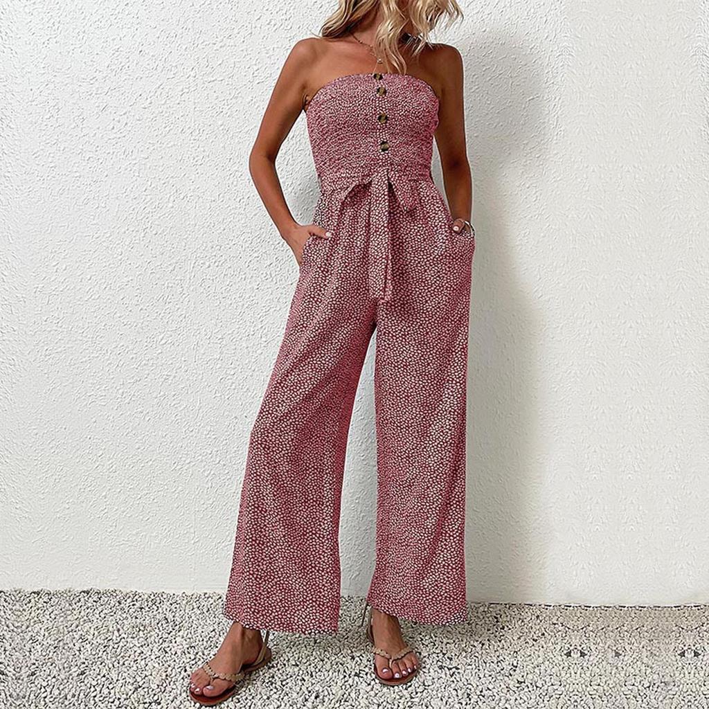 Women's Wrapped Chest Jumpsuit Women Fashionable Casual  Wide Leg Jumpsuit Pants