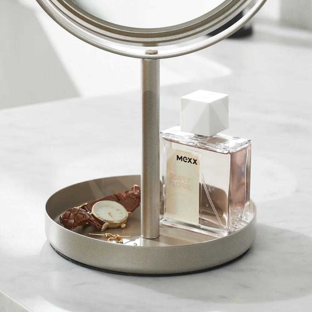 Двустороннее косметическое зеркало Металлическое отделка сатиновый никель Увеличительное Поворот на 360 градусов Настольное зеркало для макияжа Современный дизайн Прочное