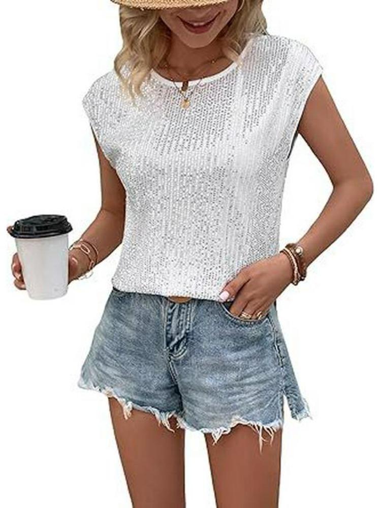 Женская футболка с рукавами-крылышками, пайетками и блестками, круглый вырез, модный топ 2024