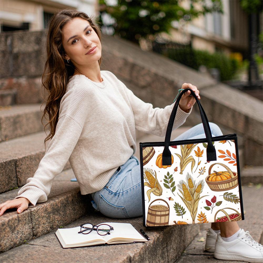Autumn Pumpkin Pattern Tote Bag for Daily Grocery Shopping Portable Versatile Fashion Casual Handbag