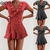 Summer Women A-Line Floral Print Dress Cute Elegant V-Neck Floral Ruffle Short Dress for Lady Chic Flower Mini Dress