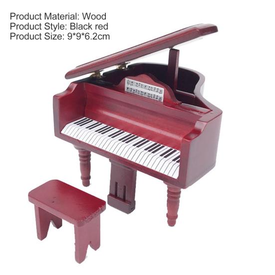 Мини-мебель для кукольного домика 1:12, пианино, красивое деревянное мини-треугольное пианино ручной работы с табуреткой для книжного шкафа