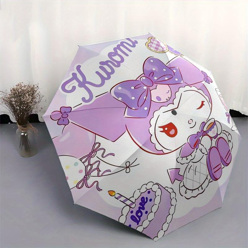 Kuromi,Sanrio Automatic Folding Umbrella Simple 8 Rib Design, Bright Cartoon Pattern, Durable Iron Frame, Suitable For Travel, Outdoor, Beac