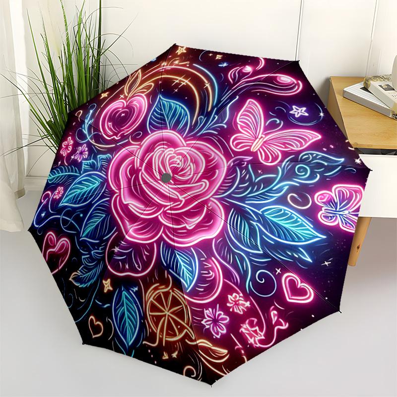 1pc Neon Rose Mandala Automatic Folding Umbrella - Portable Collapsible 8-Rib Umbrella for All Seasons yy251119175