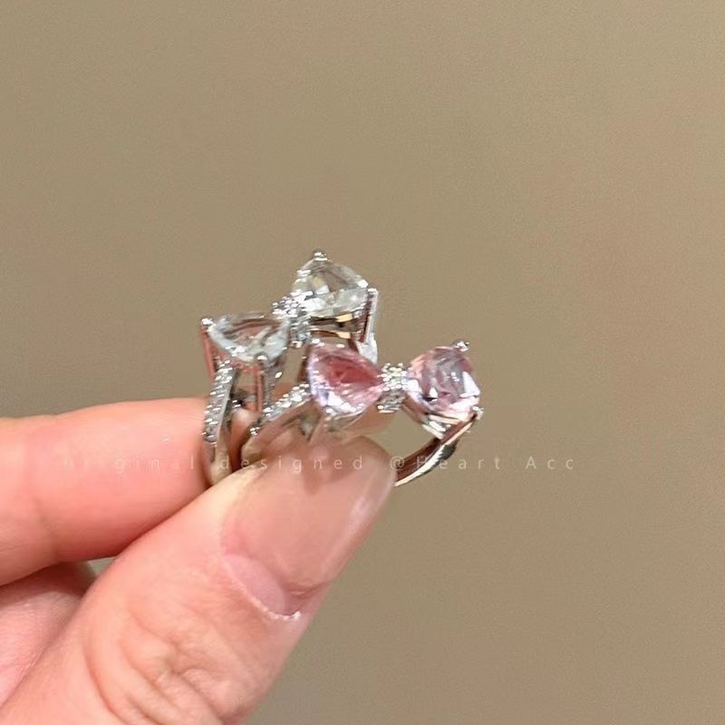 Кольцо с открытым бантом из розового бриллианта, женское, нишевое, регулируемое, для указательного пальца, 2024, новое, легкое, роскошное кольцо