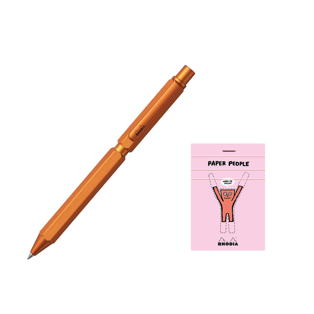 Rhodia Шариковая ручка с двумя цветами и механическим алюминиевым корпусом с линейной шлифовкой, вращающаяся, включает Блок RHODIA 11 Rhodia Многофункциональный «Script»