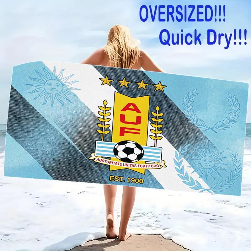 Uruguay Celeste Football Print Beach Towel, Large Soft Quick Dry Towel for Beach Camping Swimming