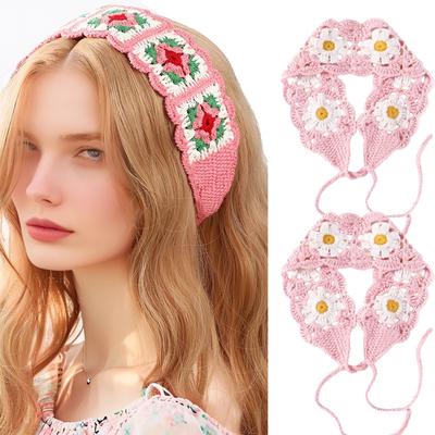 Весенний дорожный шарф для волос Женский милый милый вязаный вручную повязка на голову Аксессуары для волос Вязаный крючком головной платок Треугольный шарф