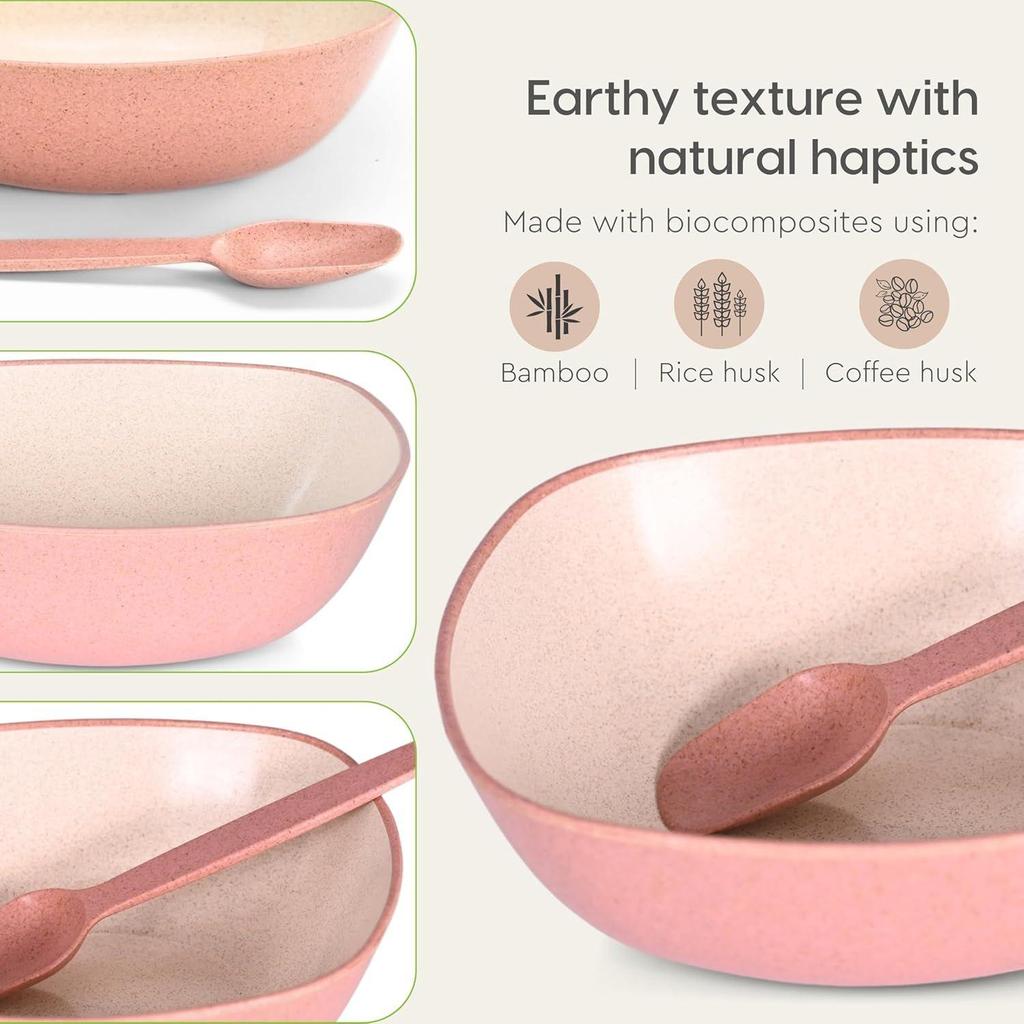 Set of 6 Earth-Friendly Multipurpose Bowls for Kitchen with Spoons | 750 ml | Made with Rice Husk Biocomposite| Microwave Safe Bowl