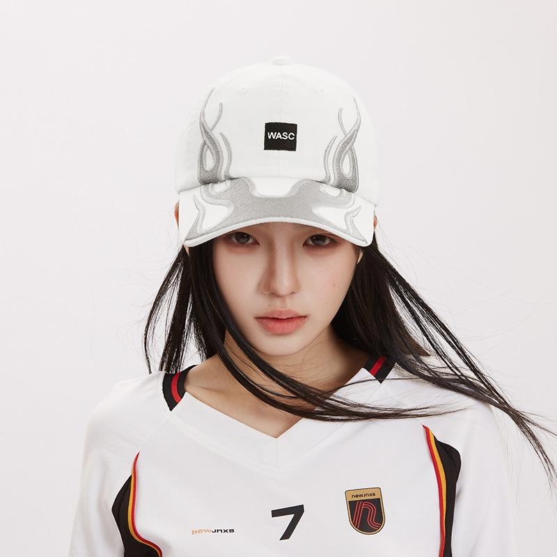 Street Trendy Brand Big Head Circumference Baseball Cap Contrasting Color Flame Splicing Washed Embroidery Hip Hop Sunshade Cap