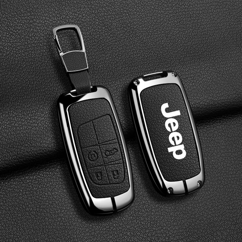 EPY1 For Jeep Grand Cherokee WK2 KL Wrangler JK Commander Renegade Compass 2018 2022 Metal Leather Car Key Case Cover Bag Accessories