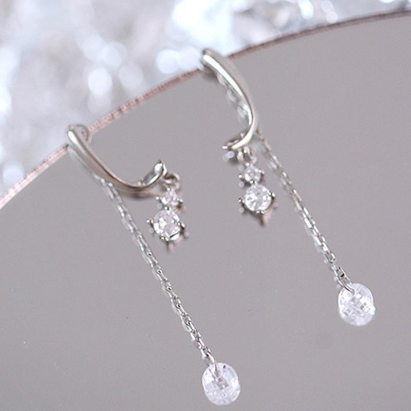 Elegant 925 Sterling Silver Water Drop Tassel Earrings - Fashionable Korean-Inspired Studs for Women