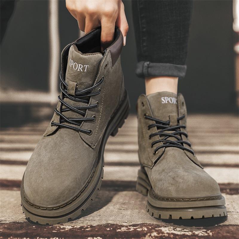 Мужские осенние высокие рабочие ботинки в британском стиле, мужские кожаные водонепроницаемые рабочие ботинки средней высоты для пустыни