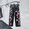Streetwear Gothic Cherry Blossom Embroidered Jeans Y2K Clothing Men Women Hip Hop Vintage Baggy Jeans Low Rise Wide Leg Trousers