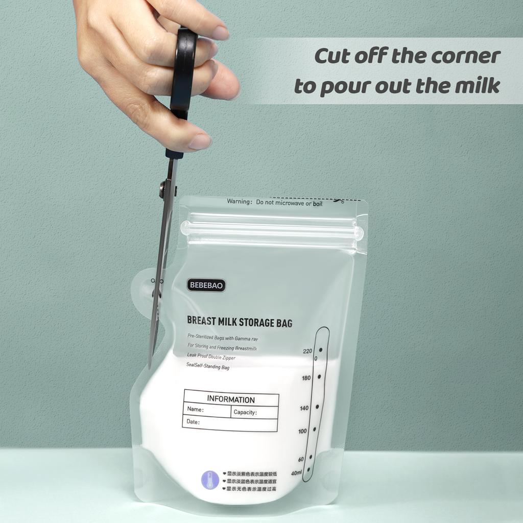 BEBEBAO одноразовые пакеты для хранения грудного молока, 200 мл, пакеты для хранения молока для грудного вскармливания, двойная молния