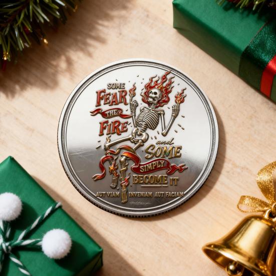 Skeleton Flame Challenge Coin Humorous Motivational Coin Positive Pocket Token for Women Men Colleagues Staff Coworkers