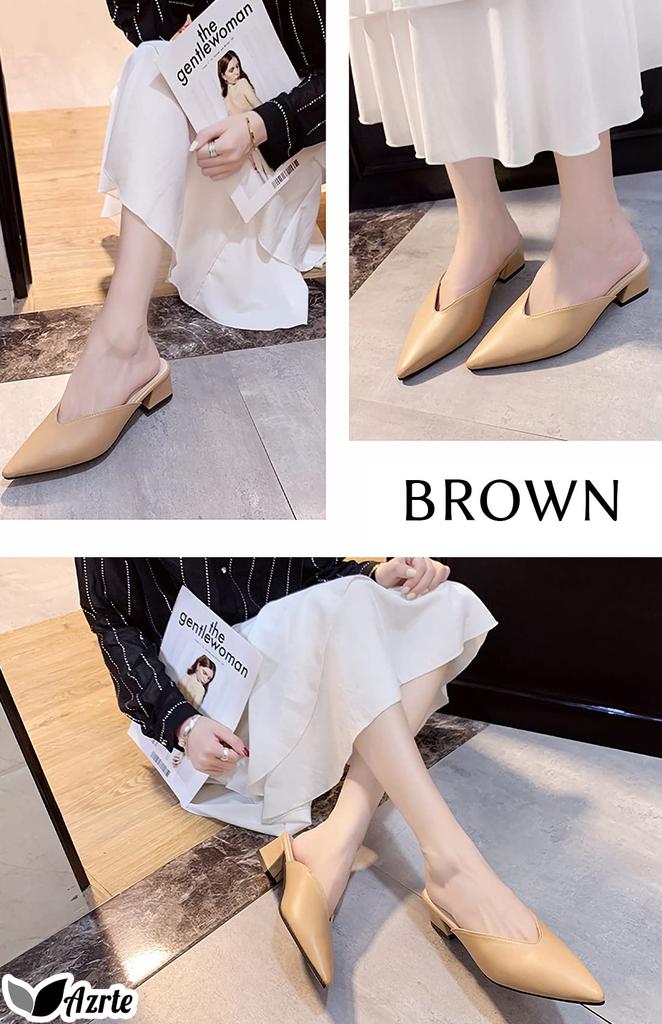 Туфли-мюли на каблуке 5 см, мюли с острым носком, клоги, толстые, удобные для ходьбы, 272 [AZULTE] Женские, Обувь, Женские сандалии, Сандалии, Каблук, в, M, Не совсем белый