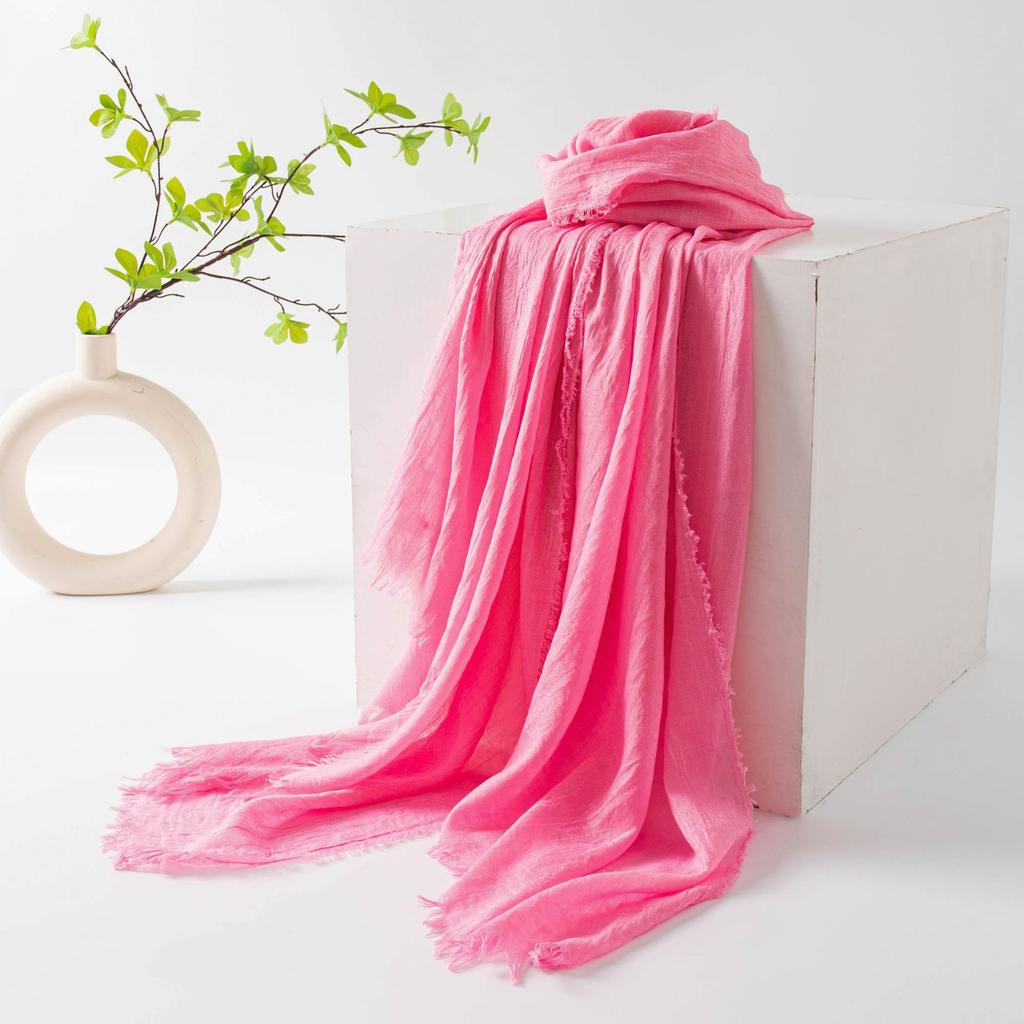 Spring and summer sunscreen scarf imitation cotton and linen solid color simple shawl women's high-end silk scarf yarn headscarf women's cross-border