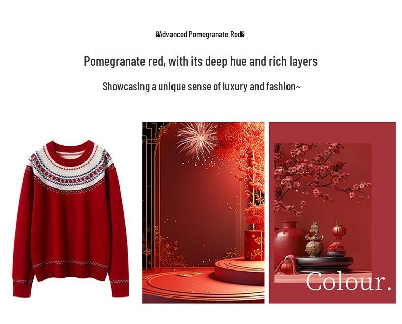 Women's 100% Cashmere Jacquard Sweater: Autumn/Winter Loose Round Neck Knitwear