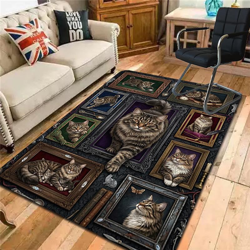 Cats Ornate Frames Pattern Rug Floor Mat for Living Room or Bedroom Soft and Comfortable Carpet a Gift for Birthday and Holiday.