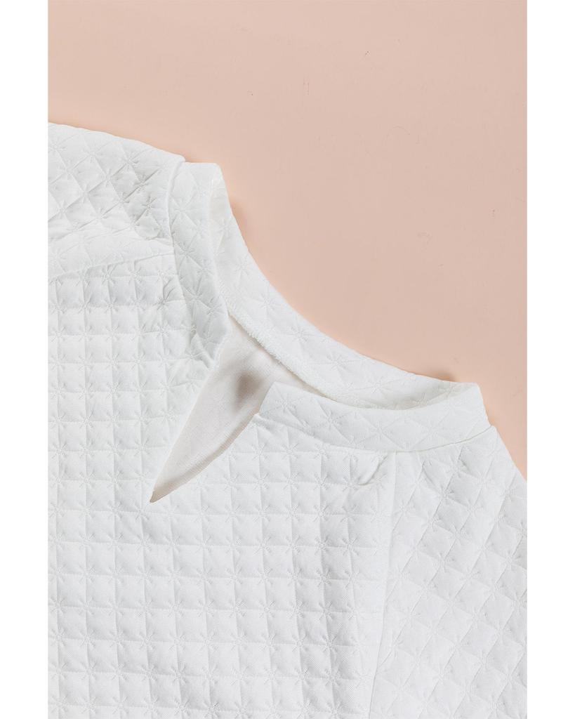 Azura Exchange White Split Neck Quilted Long Sleeve Top