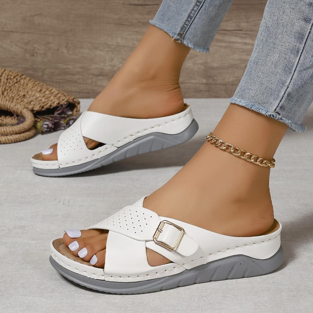 2026 Women's Wedge Sandals Summer New Solid Color Cross Strap Beach Sandals Outdoor Anti-slip Casual Female Platform Slippers