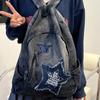 New Star Pattern Denim Backpack Large Capacity Book Bag Punk Travel Backpack Students