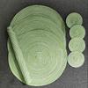 1/4/6sets Green Round Braided Placemats and Coaster Washable Cotton Polyester Round Placemats for Kitchen Dining Table Decor