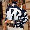 Women's Fashion Casual Spring Autumn Geometric Print Long Sleeve Blouses & Shirts