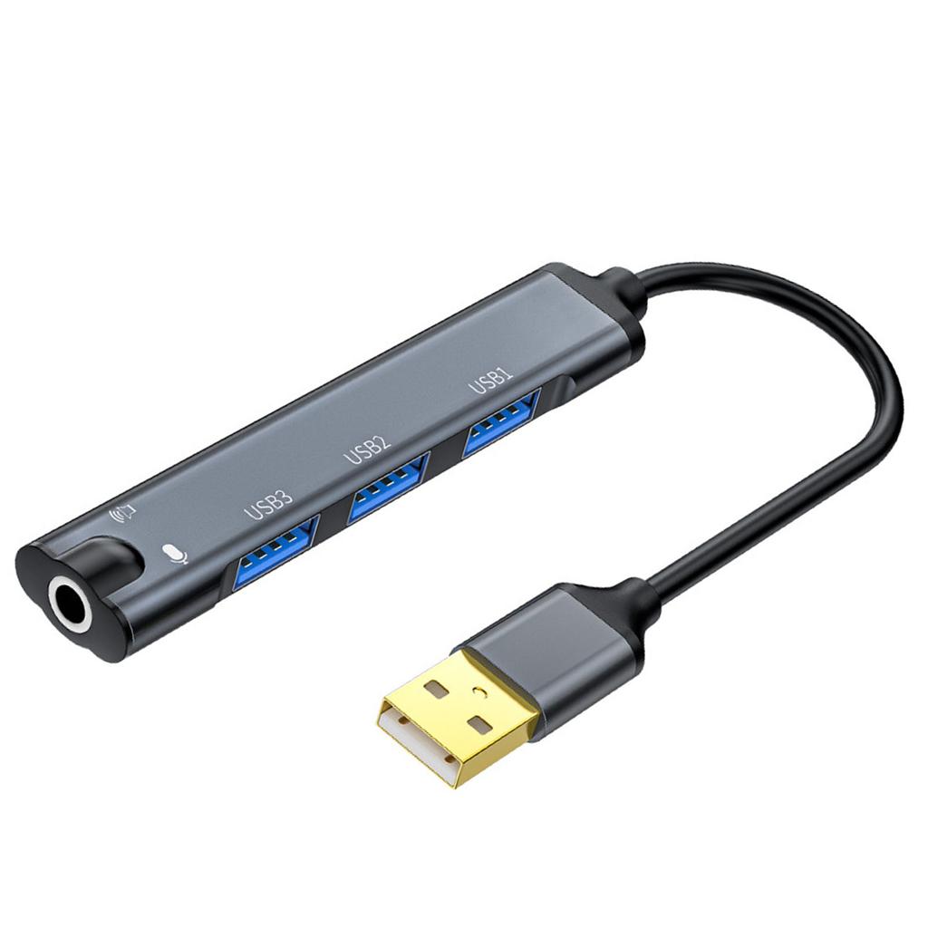 Внешняя звуковая карта USB-концентратор 480 Мбит/с с 3 портами USB 2.0 3,5-мм звуковой порт USB 2.0 концентратор для Win10