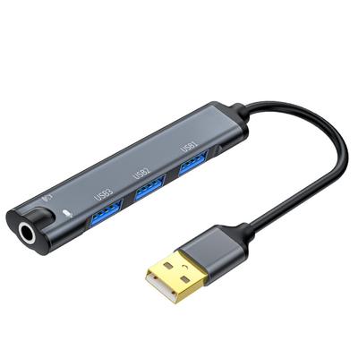 Внешняя звуковая карта USB-концентратор 480 Мбит/с с 3 портами USB 2.0 3,5-мм звуковой порт USB 2.0 концентратор для Win10
